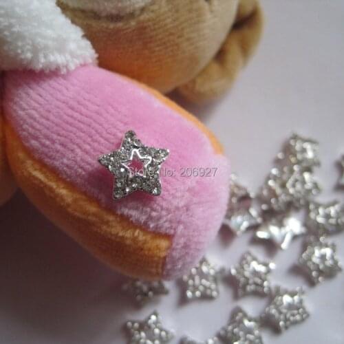 MD-129 10pcs Fancy Crystal Rhinestone Silver Star Deco Metal Charms Metal Deco Charms Nail Art