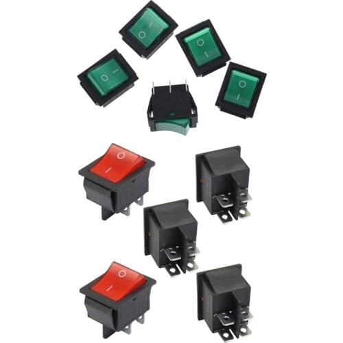 10 Pcs AC 16A/250V 20A/125V Light Illuminated DPDT ON/ON Boat Rocker Switch, Red & Green