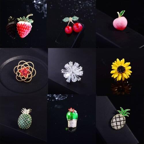 2021 Summer New Small Delicate Zircon Fruit Flower Plant Lapel Pin for Women Dress Accessories Mini Collar Pins Trend Jewelry