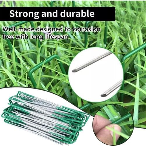 40# 6-inch Garden Fixed Staples Strong Steel U-shaped Artificial Grass Plant Green Coated Durable Supports Garden Accessories