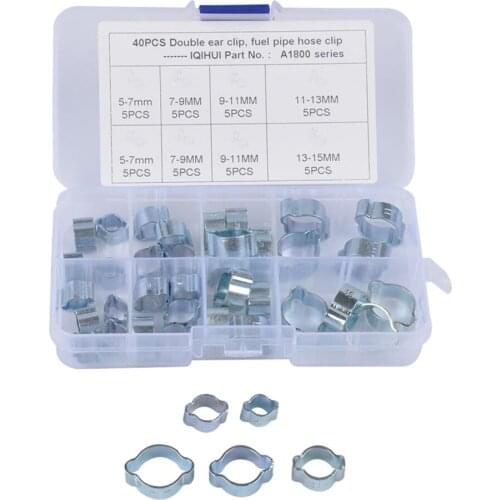 40pcs/box Hose Clamp Stainless Steel Double Ear Worm Gear For Auto Plumbing
