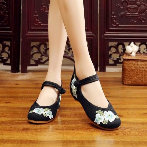 YourSeason Peony Embroidery Ladies Canvas Ballerina Shoes Retro Women Casual Breathable Chinese Cotton Embroidered Ballet Flats