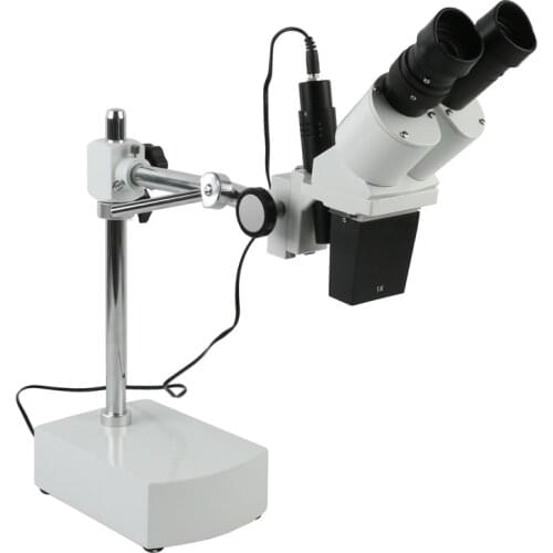 Widefield Binocular Stereo Microscope 5X/10X/15X/20X With Boom Arm Stand Spot Light For PCB Soldering Phone Repair