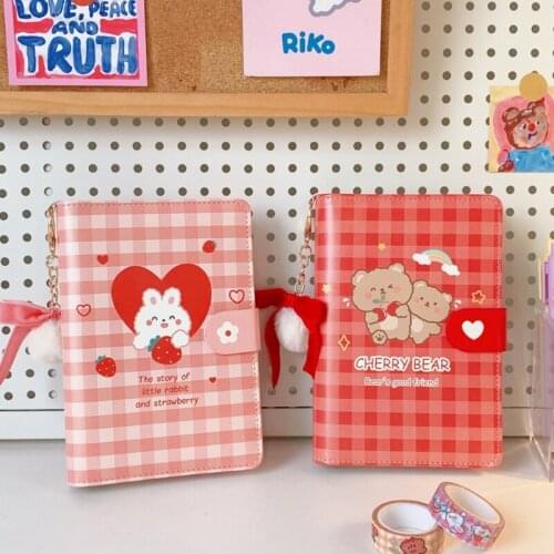 PU Leather Binder Notebook Cute 6-ring Notepad Magnetic Closure Cartoon Binder Scrapbook with Hidden Card Pockets for Students