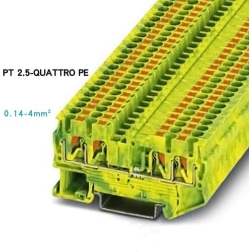 Phoenix Type Fast Wiring Quick Connector Din Rail Combined Push in Spring Screwless Earth Ground Terminal Block PT2.5 QUATTRO-PE