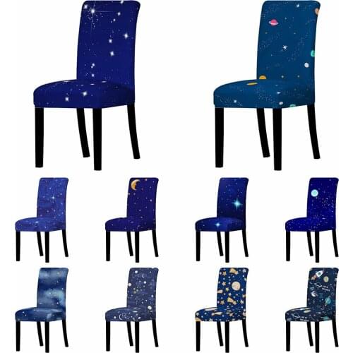 Blue Starry Sky Stretch Chair Cover Elastic Planet Moon Stars Seat Chair Covers Slipcovers Restaurant Banquet Home Party Decor