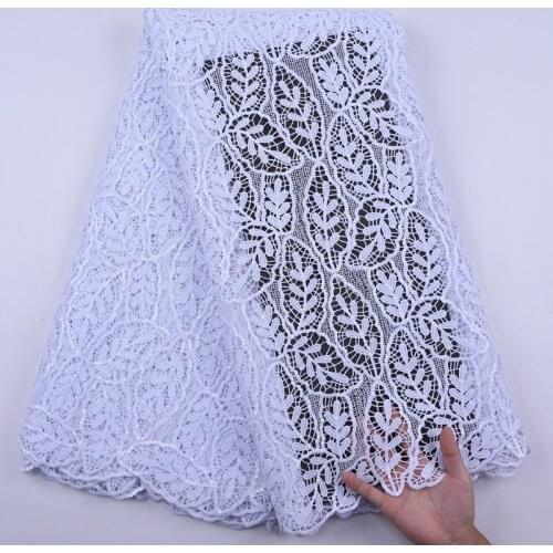 Pure White African Cord Lace Fabric with Sequins Embroidery Design French Water soluble Lace 2020 High Quality Cord Guipure Lace