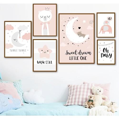 Moon Star Cloud Crown Bear Elephant Dream Wall Art Canvas Painting Nordic Posters And Prints Wall Pictures Baby Kids Room Decor