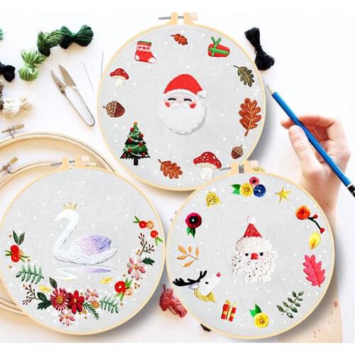 Adult Beginner 3D Handwork Embroidery Kit Needlework Cross Stitch Set Christmas Santa Claus DIY Thread Tools Material Package