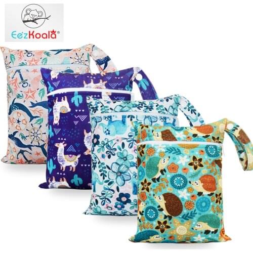 EezKoala Baby Mini Cloth Diaper Bags Double Zippered Dry Wet Bag Waterproof Backpack Reusable Washable Diaper WetBag 18*25cm