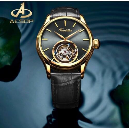AESOP Luxury Real Tourbillon Mens Mechanical Watches 316L Stainless Steel Case Double-Sided Sapphire Glass Waterproof Watch