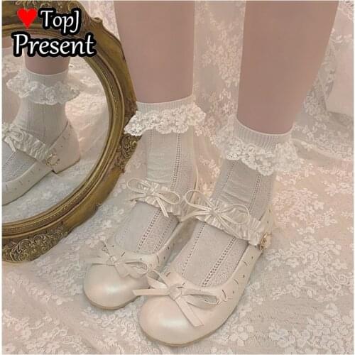 French romantic embroidered lace delicate texture cotton Classic lace socks lolita Lacy striped socks