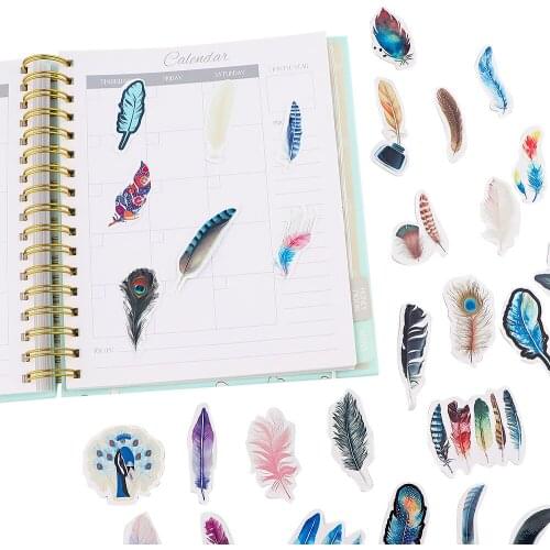 JY149 65pcs/set Magic Colorful Feathers Decorative Stickers aesthetic Album Diary Stick Label Paper Decor Hand Account