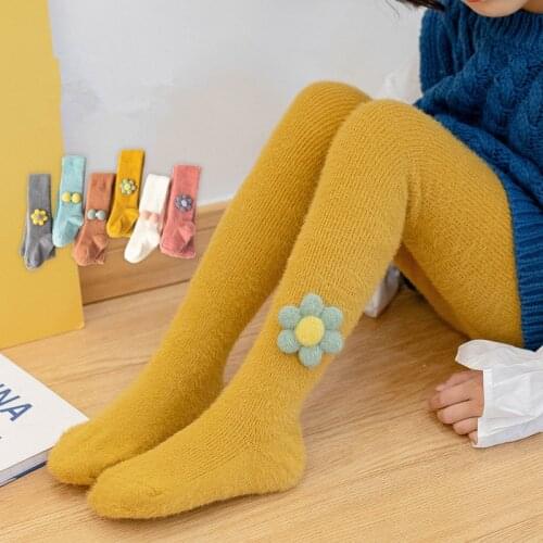 1 to 7 Years Winter Tights for Girls Cute Pink Flower Pantyhose Girls Mink Down Children Tights Stockings Pantyhose Baby Girls
