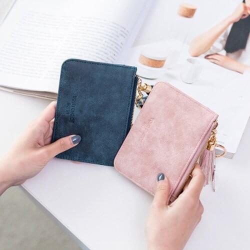 Wallets Women Coin Purse Ladies Pu Leather Tassel & Metal Ring Clutch Keychain Thin Key Bag Card Holders Mini Pouch