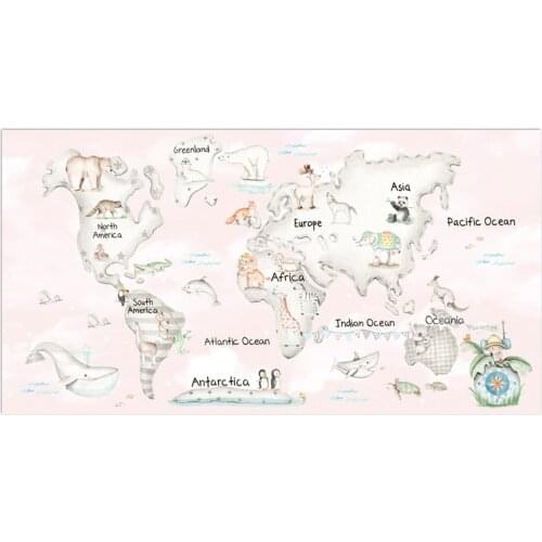 Colorful Carton Animal World Map Poster Size Wall Decoration Large Map of The World 100x52cm Waterproof canvas map