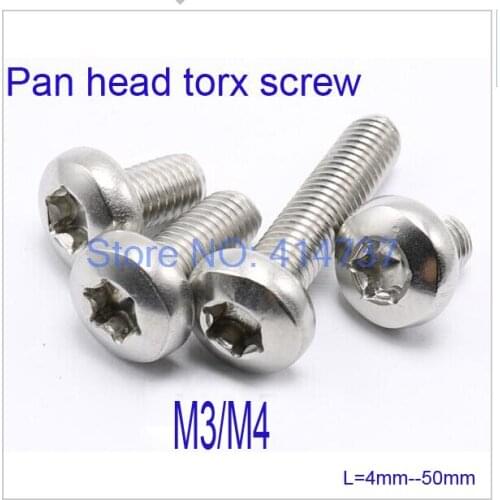 100pcs/lot M3/M4 Round Pan head torx screw stainless steel 304 Length 4mm--50mm