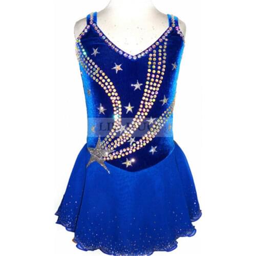 Figure Skating Dress Womens Girls' Ice Skating Dress Velvet fabric Comfort and warmth Royal Blue Pentagram decoration