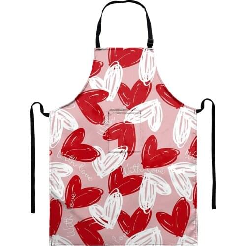 Love Heart Pattern Design Pink Adjustable Kitchen Accessories Dinner Party Cooking Apron Adult for Women Men Universal Aprons