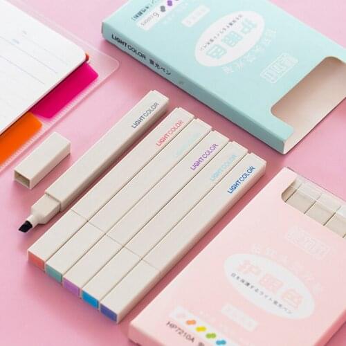 6pcs florescent light Highlighter Marker Pen Set Soft Brush Water Based Ink Drawing Painting Journal School F6349