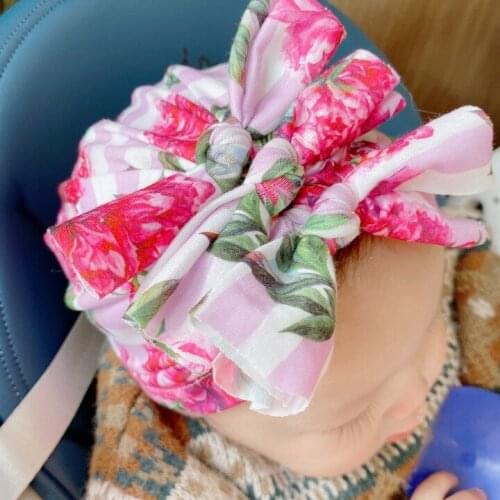 Cute Bohemia Printed Flower Hats for Infant Newborn Stripe Knot Turban for Baby Girls Caps Headwear Photo Props