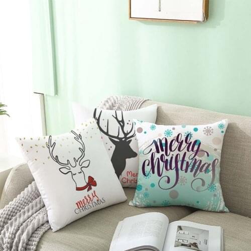Family Lovely Elk Deer Christmas Cushion Cover Decorative Throw Pillow Xmas New Year Decor Home Decoration Peach Skin Pillowcase