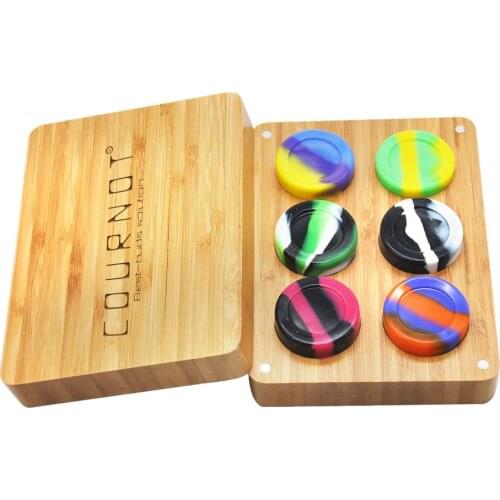 Cournot Multi Compartments Bamboo Silicone Storage Kit 6pcs 8 ML Wax Container Dabber Jars Tobacco Rolling Box Grinder Tray
