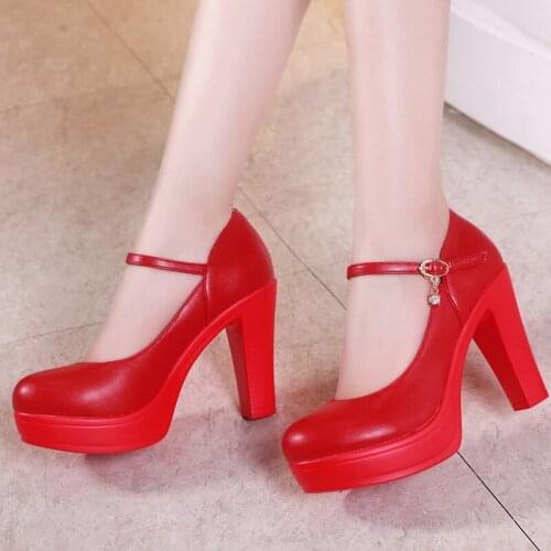 2019 model cheongsam t stage catwalk red high heel thick with waterproof platform round head single shoes large size 10cm