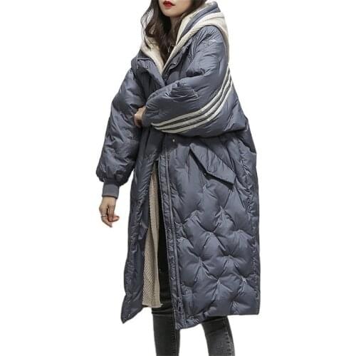 Fashion black beige blue outdoor women long jacket 90% white down wind proof womens coats loose size warm winter long parkers