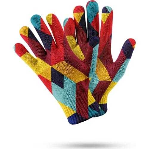 Fashion Color Grid Pattern Womens Winter Gloves Girl Winter Leisure Wrist Thickened Gloves Men Women Sport Running Guantes