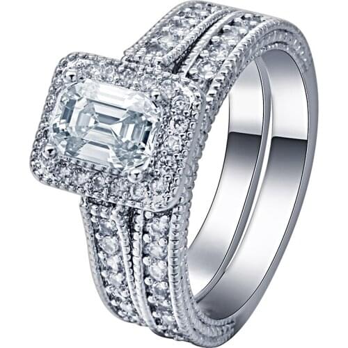 Engagement Ring sets white clear Cubic Zircon finger jewellery new luxury jewelry wedding Rings sets women free shipping