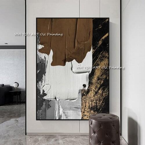Large Size Wall Art 100% Handmade Abstract Dark Brown Oil Painting Decoration for Living Room Large Size Wall Picture no frame
