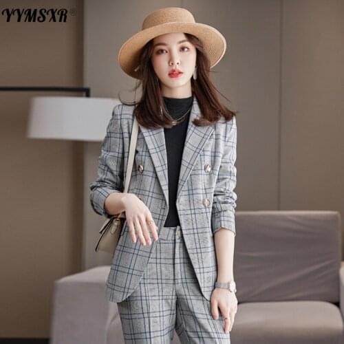 New Autumn and Winter Professional Wear Temperament Plaid Ladies Pants Suit Two-piece Work Clothes High Quality Womens Clothing