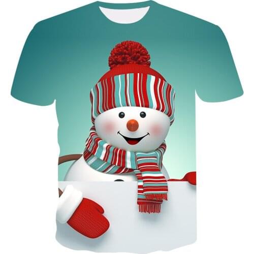 New Christmas Mens Womens Unisex Xmas Short Sleeve T Shirt Lovely Snowman 3D Print Xmas Gifts Amusing T-Shirts Tees Tops Clothes