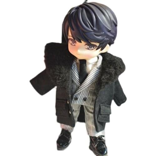 OB11 doll clothing1/12size fashion new black coat + striped suit jacket + sleeveless white shirt + trousers + black tie 5 pieces