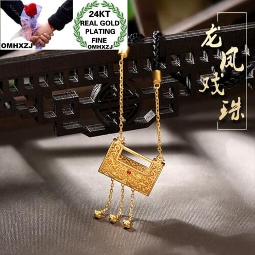OMHXZJ Wholesale NA349 European Fashion Woman Girl Party Birthday Wedding Gift Vintage Lock Tassel 24KT Gold Pendant Necklace