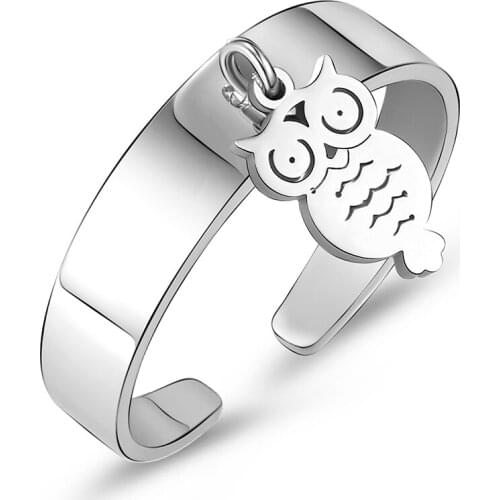 Wholesale Unisex Owl Charms Rings For Men Women Stainless Steel Classic Adjustable Open Ring Gift For Friend Female Jewelry