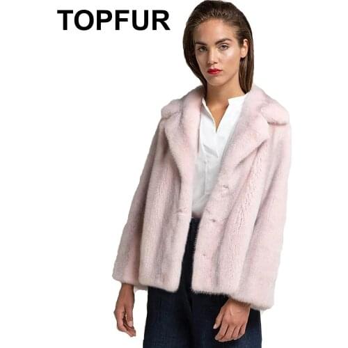 TOPFUR Pink Genuine Leather Jackets Lapel Collar Natural Mink Fur Coat Plus Size Winter Coat Women Spring Jackets Real Fur Coats
