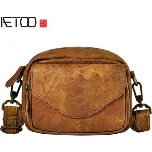 AETOO First layer of scrub oil wax leather leather men tide cool mobile phone 6 inch small waist chest bag
