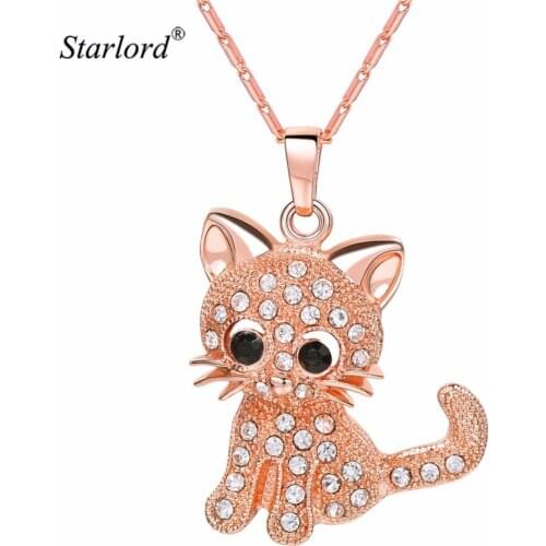 Cyrstal Cute Cat Necklace Gift For Women/Teen Girls Rose Gold/Silver/Gold Lucky Pet Pendant Rhinestone Kitty Charm P2453M