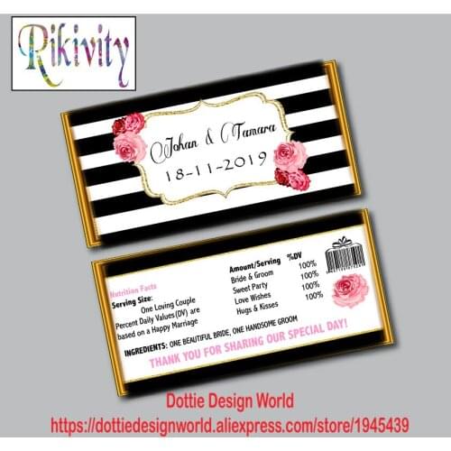 Custom Black Strips Rose Wedding Hershey Candy Bar Wrapper Waterbottle Wine labels Sticker Baby Shower Birthday party decoration