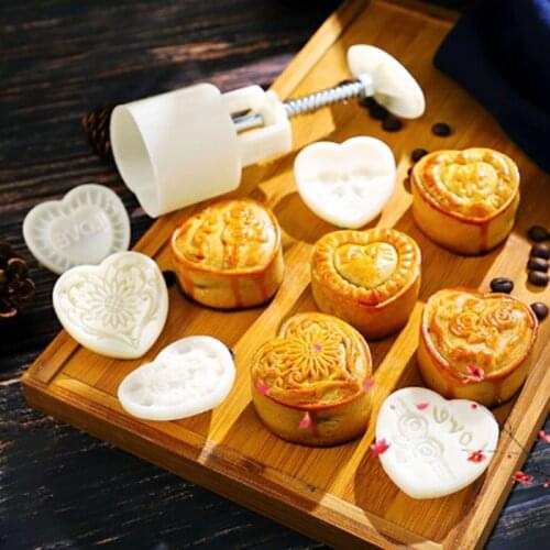 6 Stamps Mid-Autumn Festival DIY Mooncake Mold Cookie Hand Press with 50g Adjustable Thickness Baking Tools