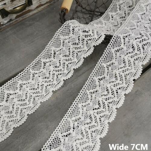 7CM Wide Luxury White Cotton Embroidered Lace Fabric Ribbon Wedding Dresses Cloth Gifts Headband DIY Handicrafts Sewing Supplies