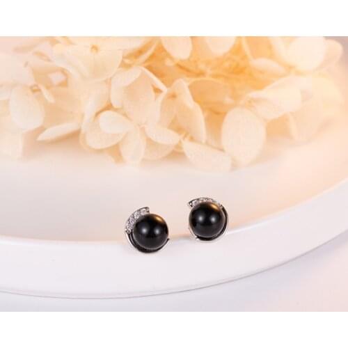 DIWENFU Genuine 925 Sterling Silver Obsidian Stud Earring for Women Silver 925 Jewelry Black Topaz Aros Mujer Oreja Jewelry