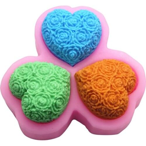 Silicone Christmas Candle Mould with 3 Love Rose Flower Design for DIY Candle Making, Soap Making and Baking Tools