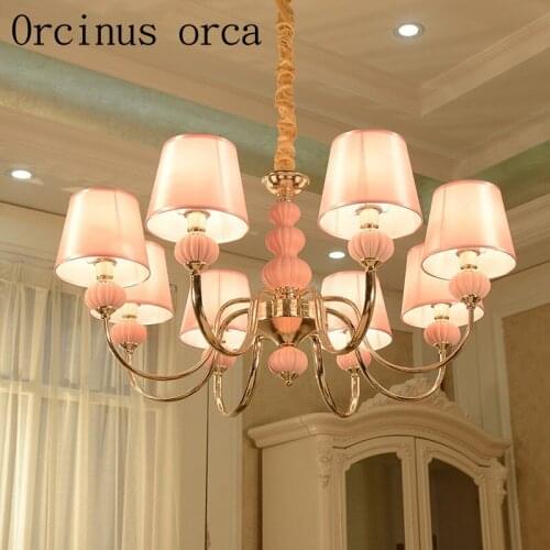 European style modern chandelier living room dining room bedroom American LED chandelier Princess Room childrens room pink lamp