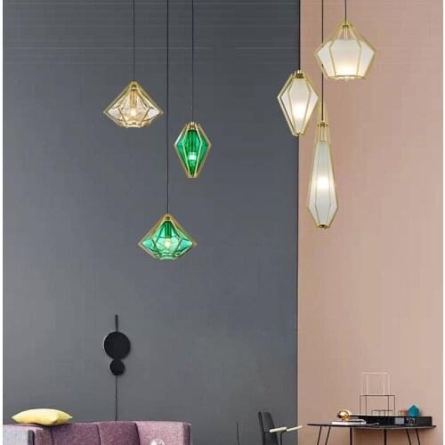 Modern nordic diamond glass green led pendant lights for living room bedroom pendant lamp free shipping