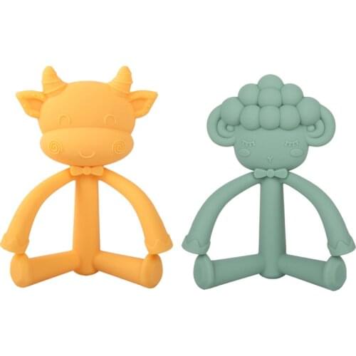 Stereoscopic Sheep Cow Sheep Cartoon Necklace Pendant Silicone Baby Teethers Food Grade Chewable Nursing Teeth Boy Girl molar
