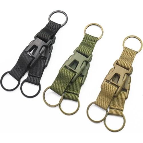 Tactical Molle Keychain Ring Nylon Webbing Strap Belt Military Hunting Outdoor Survival Released Three Snap Buckle Fastener Hook