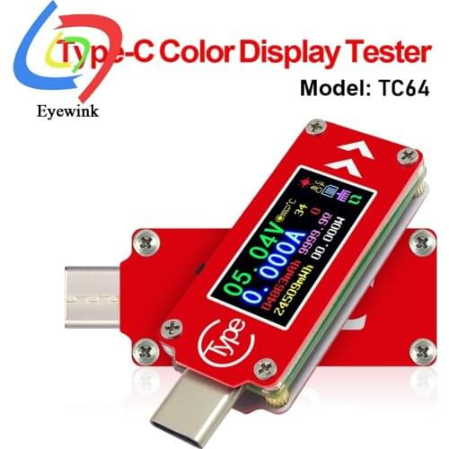 TC64 Type-C Color LCD Display USB Voltmeter Ammeter Voltage Current Meter Multimeter Recharge Power Bank USB Tester